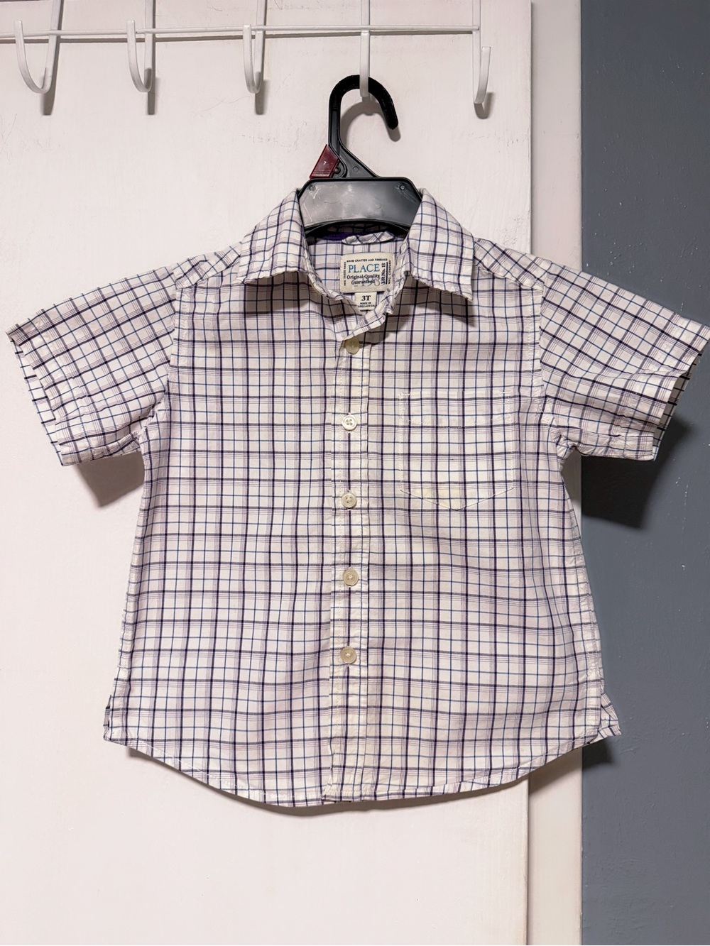 The Children’s Place White Short-Sleeve Plaid Button-Down Shirt with Navy Grid